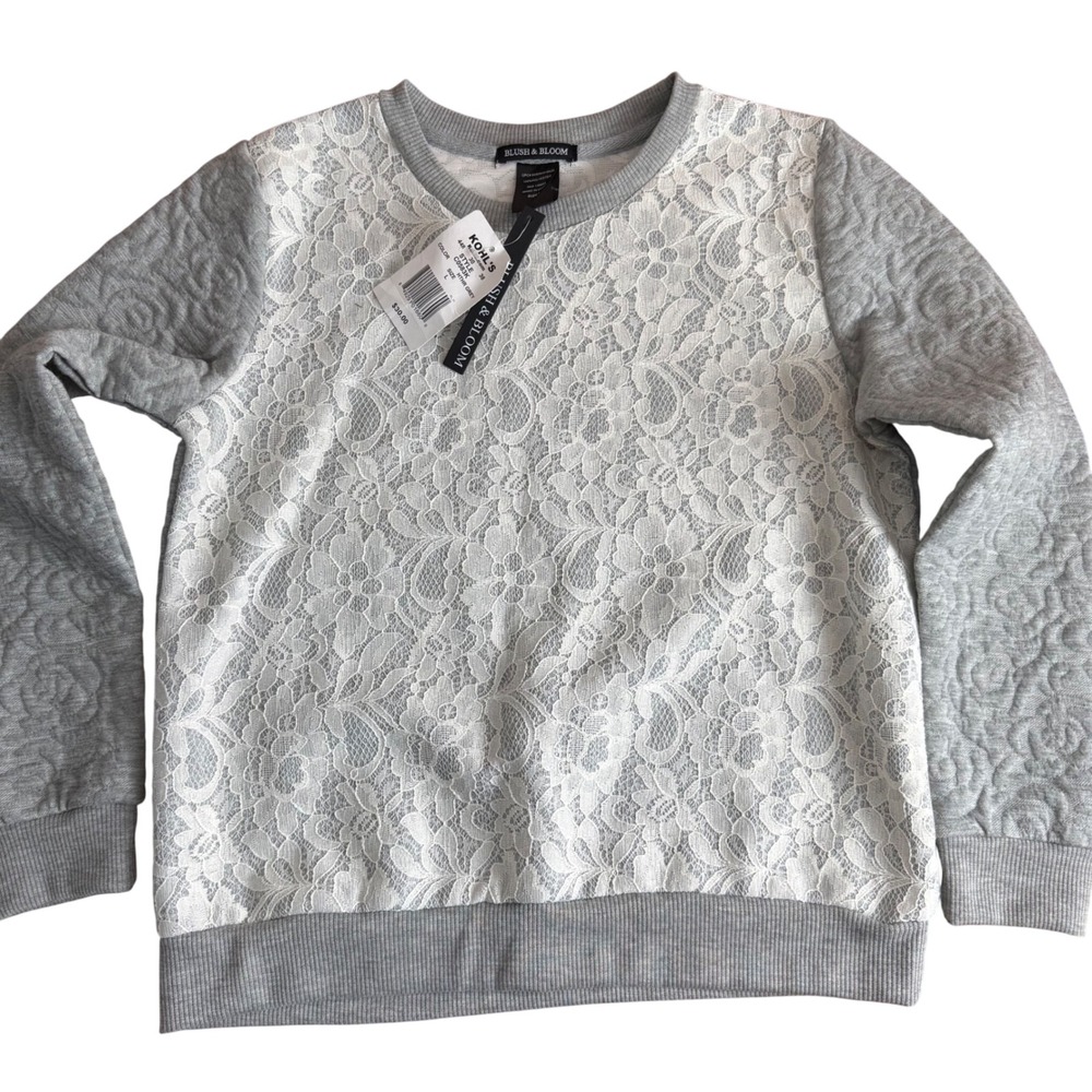 SALE Blush & Bloom Girls White Lace Gray Quilted Sweatshirt Size‎ L